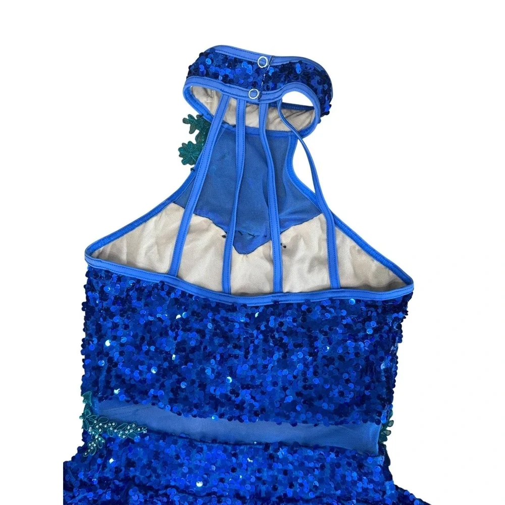 Weissman Blue Sequin Dance Costume Small Adult Teal Beaded‎ Competition Dress
